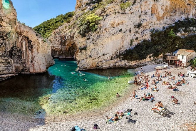 Blue cave group tour with swimming and snorkelling from Hvar - Stiniva Cove and the cliffs around Vis