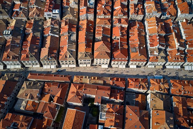 The terracotta roofs of Dubrovnik old town from above