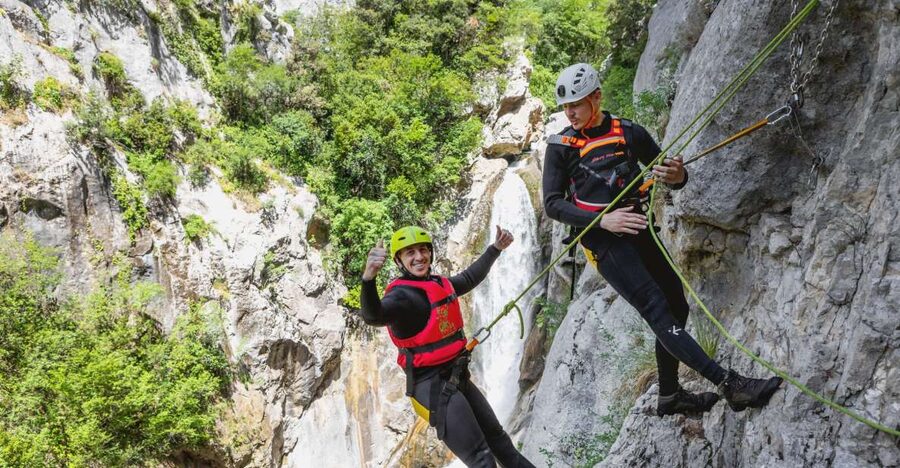 From Split/Šestanovac: Extreme Canyoning on Cetina River - Getting suited up beside the Cetina