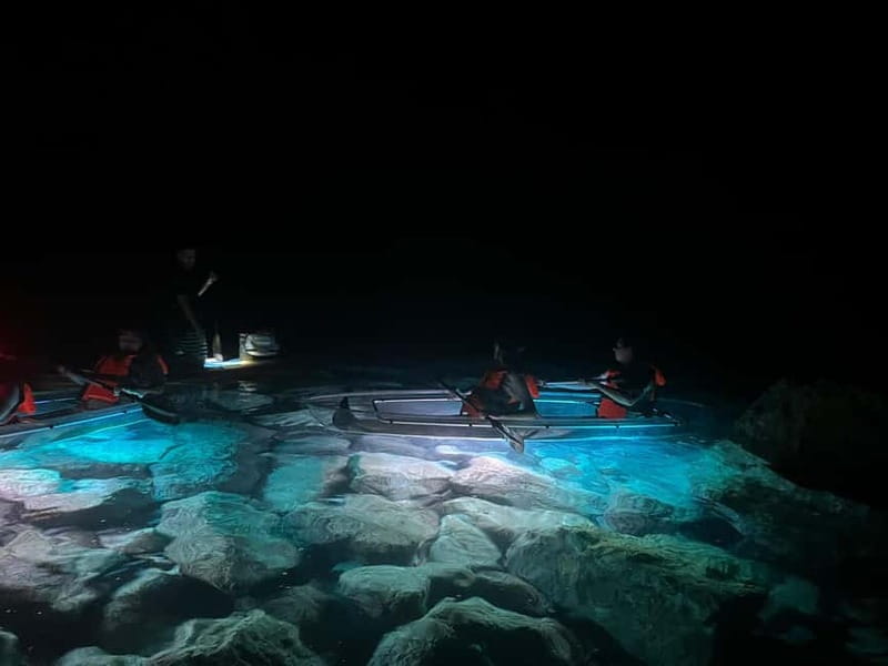 Pula: Sunset/Night Illuminated Transparent Kayak Tour - Entering the illuminated sea canyon