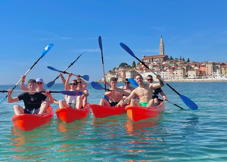 Rovinj: BUBA-KAYAK TOURS, snorkeling, cliff jupming&drinks - Meeting the orange kayaks at Porton Biondi