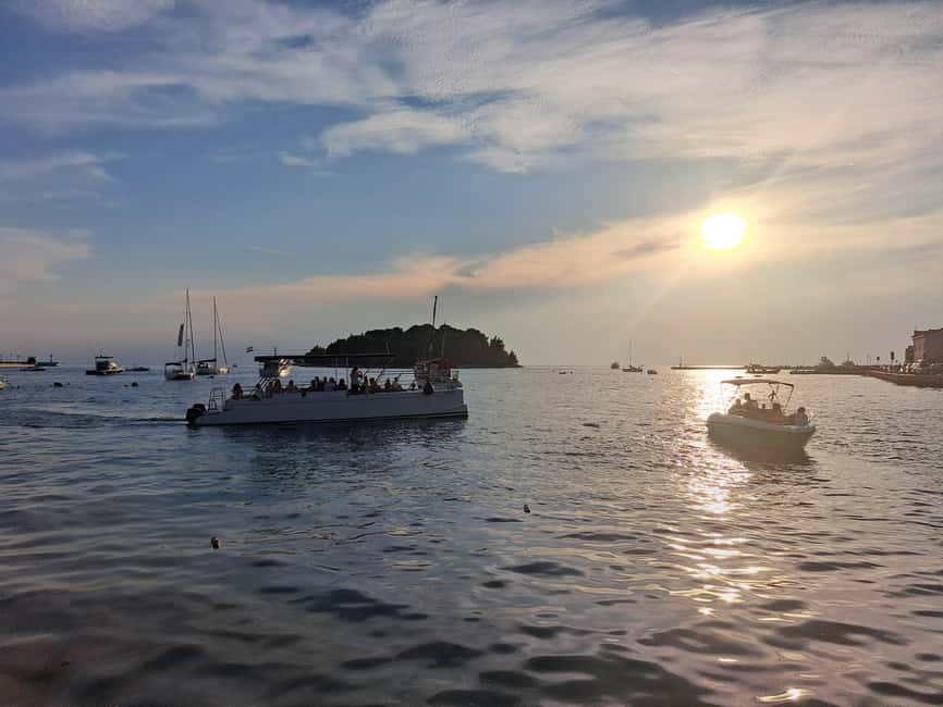 Rovinj: Sunset & dolphin group tours with Catamaran - Food, Timing, and What to Bring
