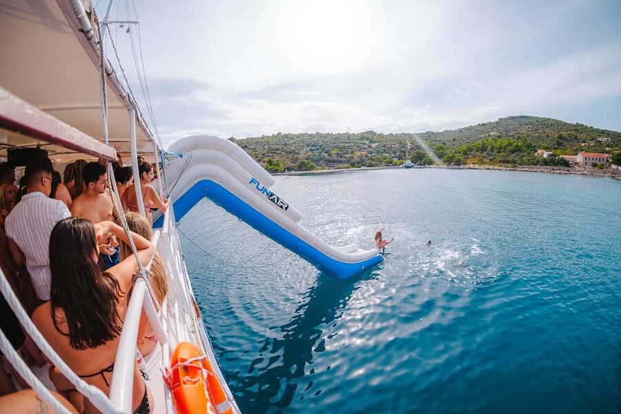 Split: Blue Lagoon Boat Party with Slide, Dj and After Party - Sunset Return to Split