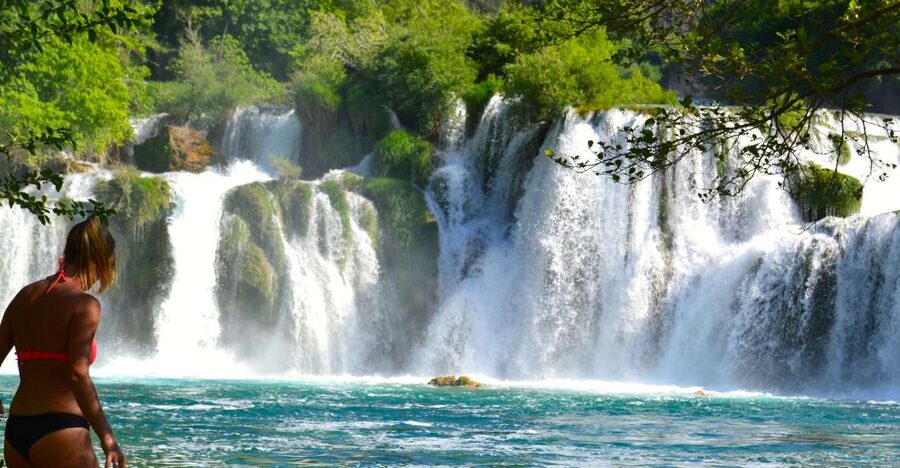 Split: Krka Waterfalls Guided Day Trip with Swim & Boat Tour - Walking among Krka’s waterfalls