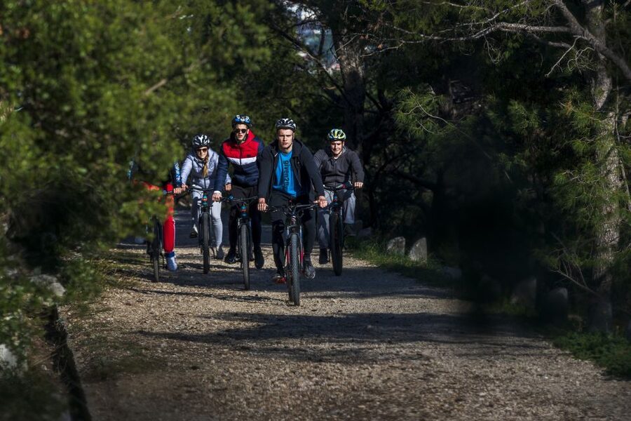 Split: Old Town Guided Bike Tour with Poljud Stadium - The climb to Sustipan Park and island views